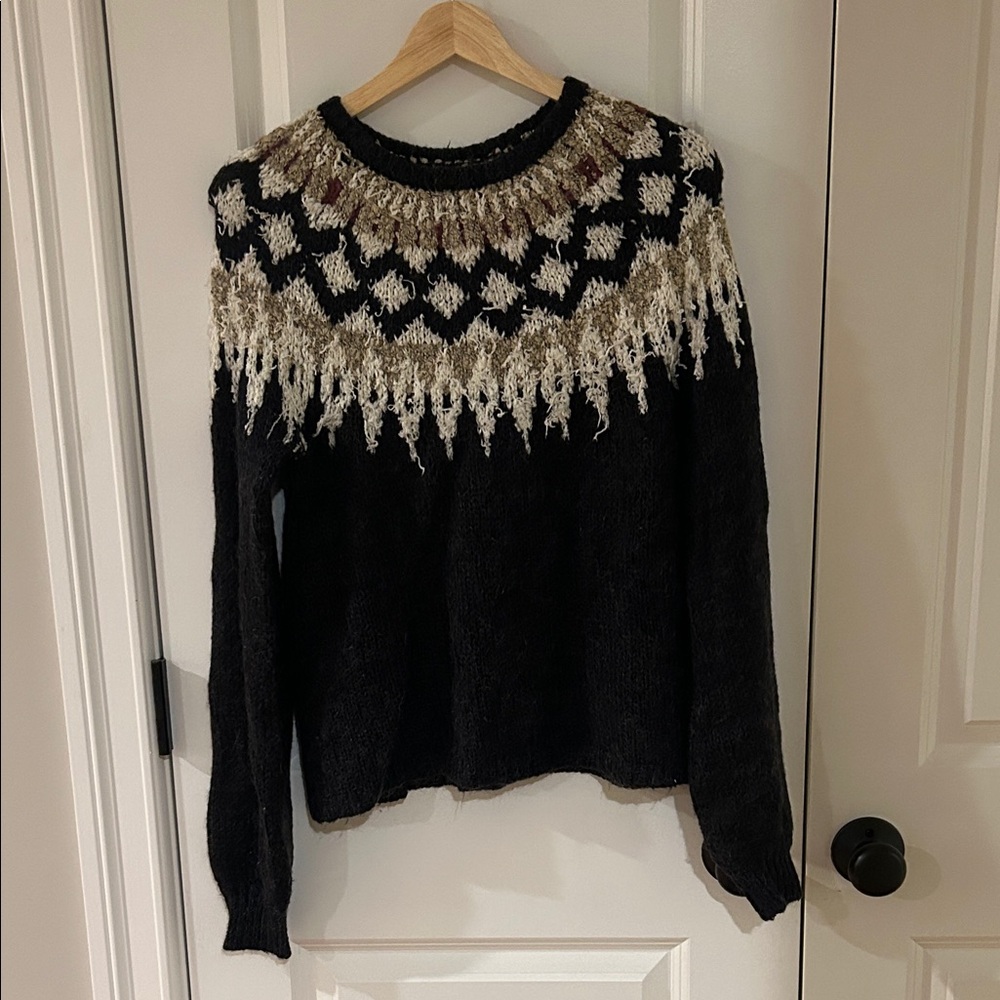 Dark Grey and Cream Patterned Women's Sweater
